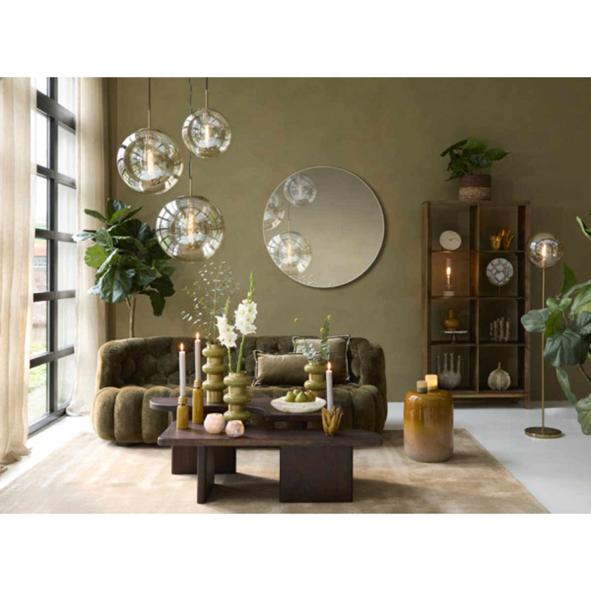 Medina Ø48 Transparent taklampa från Light & Living - Medina &auml;r en sofistikerad och stilfull takpendel med en rund sk&auml;rm i klart glas och detaljer i brons finish.
