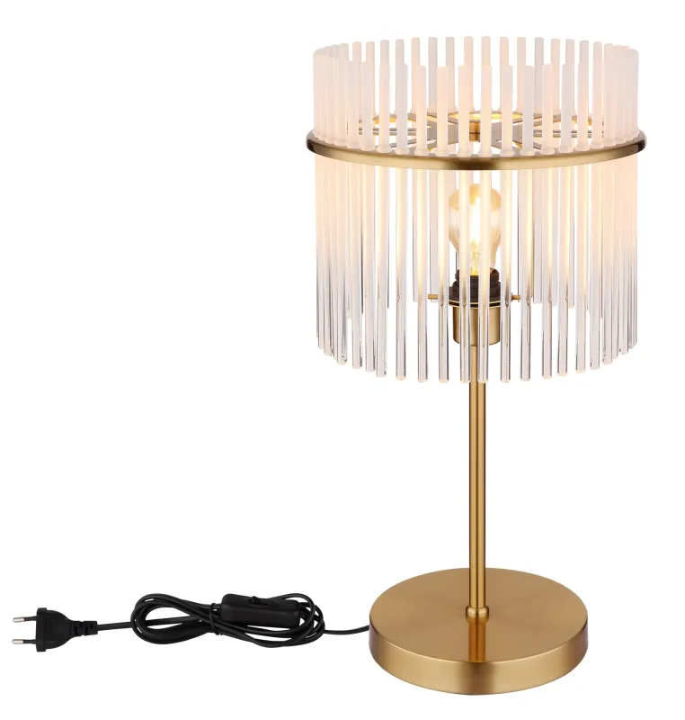 Gorley 55cm Guld bordslampa från Globo Lighting - Med sitt genomt&auml;nkta utf&ouml;rande och h&ouml;gkvalitativa material sm&auml;lter Gorley harmoniskt in i moderna inredningsstilar och ger varje rum en stilfull touch.