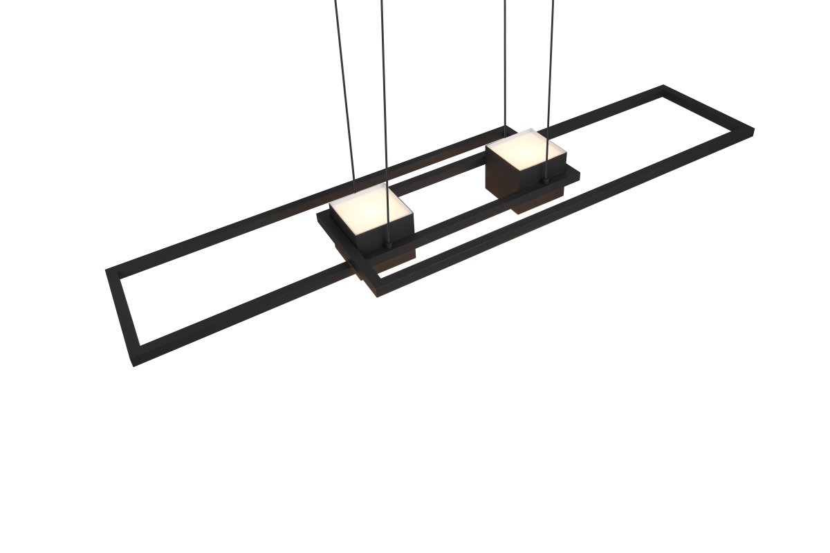 Albany 100cm Svart taklampa från Trio Lighting - De upp&aring;t- och ned&aring;triktade ljuselementen skapar en harmonisk atmosf&auml;r, medan den medf&ouml;ljande fj&auml;rrkontrollen l&aring;ter dig justera b&aring;de ljusf&auml;rg och ljusstyrka efter behov.