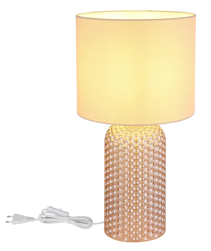 Sofia 50cm Champagne bordslampa från Globo Lighting - Bordslampan Sofia imponerar med sin eleganta kombination av en texturerad glaskropp och en cylindrisk textilsk&auml;rm i lyxig champagneton.