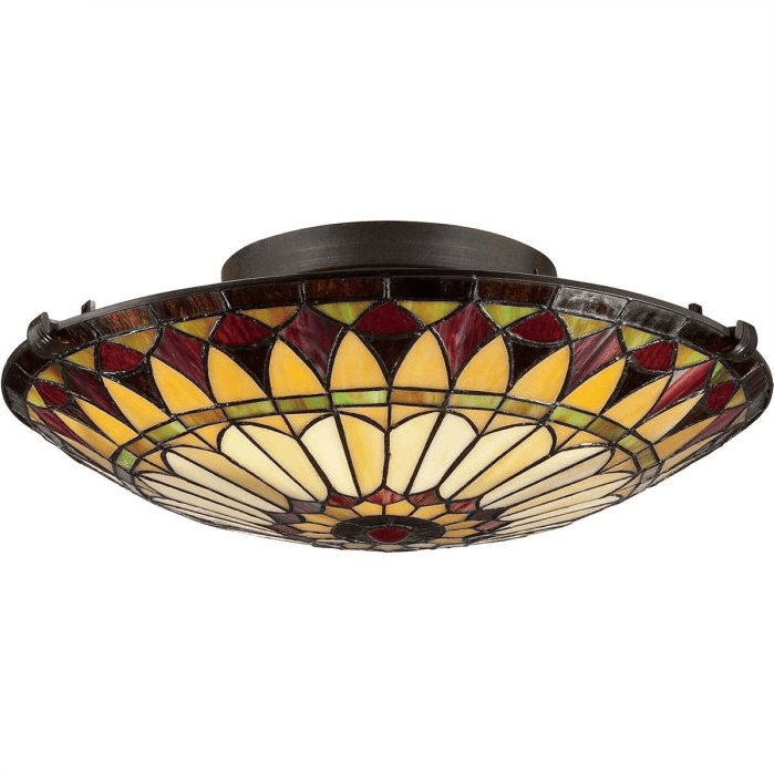 West End Ø42 Flerfärgad från Elstead Lighting - Sk&auml;rmen &auml;r handmonterad med den traditionella kopparfolietekniken, vilket s&auml;kerst&auml;ller en autentisk och h&ouml;gkvalitativ design.