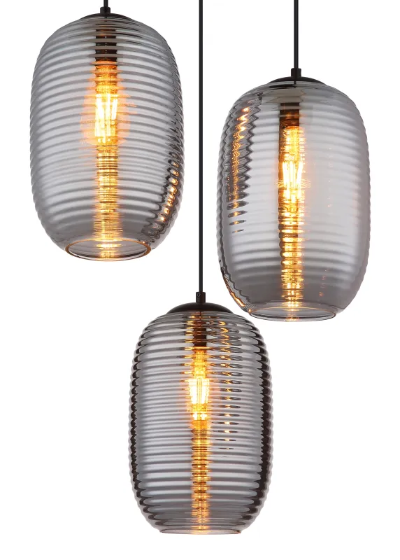 Jefrey Ø47 Rökfärgad taklampa från Globo Lighting - Denna eleganta taklampa har en rund form och &auml;r utrustad med tre rundade kupor i r&ouml;kf&auml;rgat glas.
