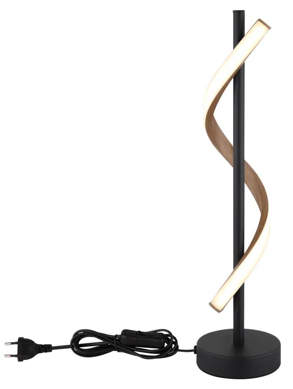 Watkins 50cm Svart bordslampa från Globo Lighting - Sk&auml;rmen i aluminium med tr&auml;look och opal plast ger en mjuk och j&auml;mn ljusspridning f&ouml;r en behaglig atmosf&auml;r.