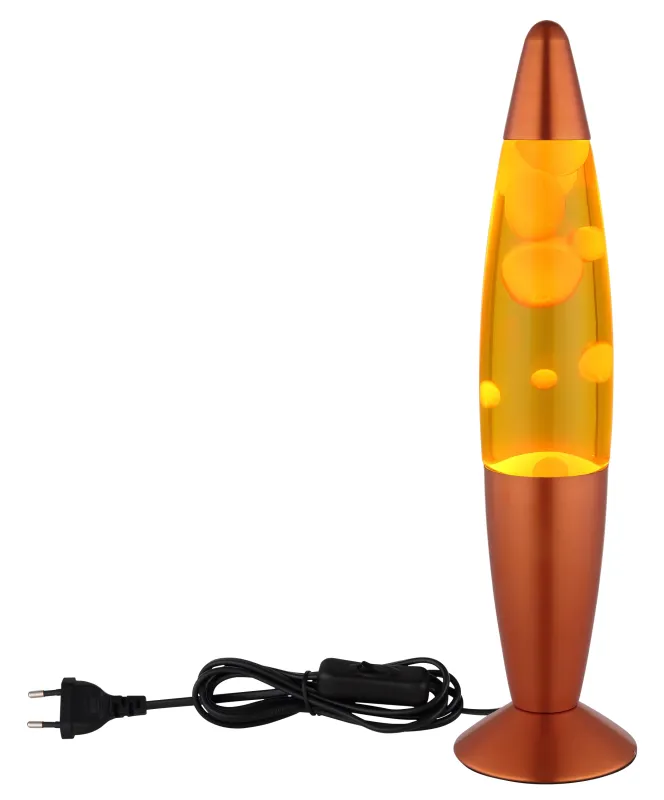 Etna Orange barnlampa från Globo Lighting - Etna &auml;r en fascinerande lavalampa med gul v&auml;tska och oranget vax som sm&auml;lter l&aring;ngsamt och skapar hypnotiska ljuseffekter.