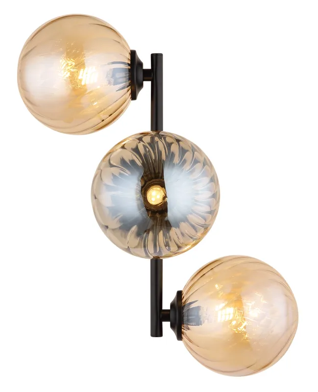 Conor 36cm Amber vägglampa från Globo Lighting - Conor v&auml;gglampa i mattsvart med amberf&auml;rgade glassf&auml;rer ger en modern och elegant touch till vilket rum som helst.