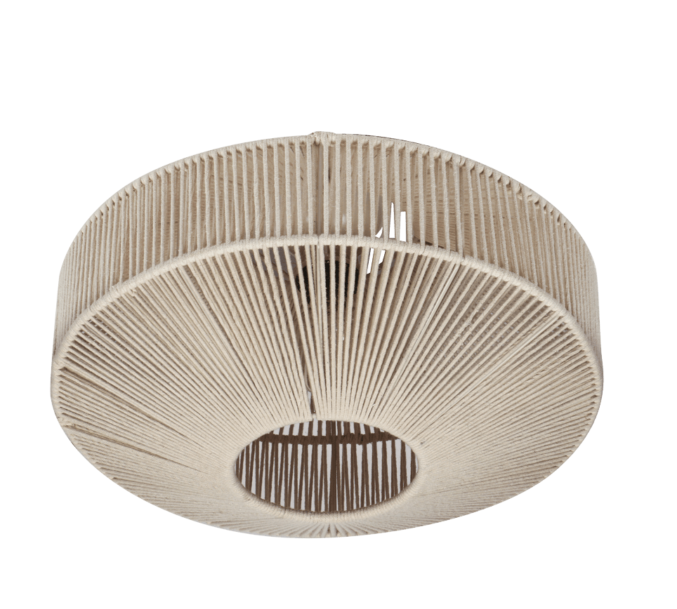 Svea Ø46 Beige plafond från Trio Lighting - Den noggrant v&auml;vda bomullssk&auml;rmen skapar ett vackert ljusspel och ger rummet en varm och levande atmosf&auml;r.