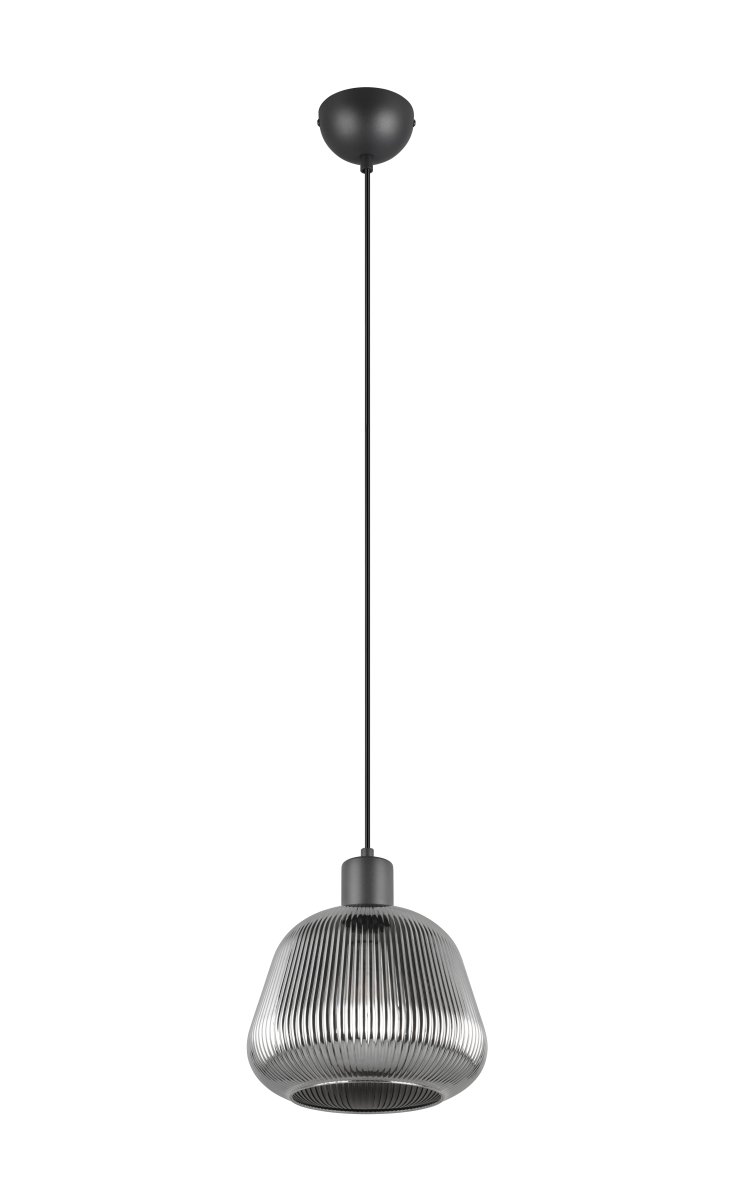 Tarifa Ø22 Rökgrå taklampa från Trio Lighting - Den mattsvarta metallen och det r&ouml;kgr&aring;a glaset ger rummet en sofistikerad och tidl&ouml;s k&auml;nsla.