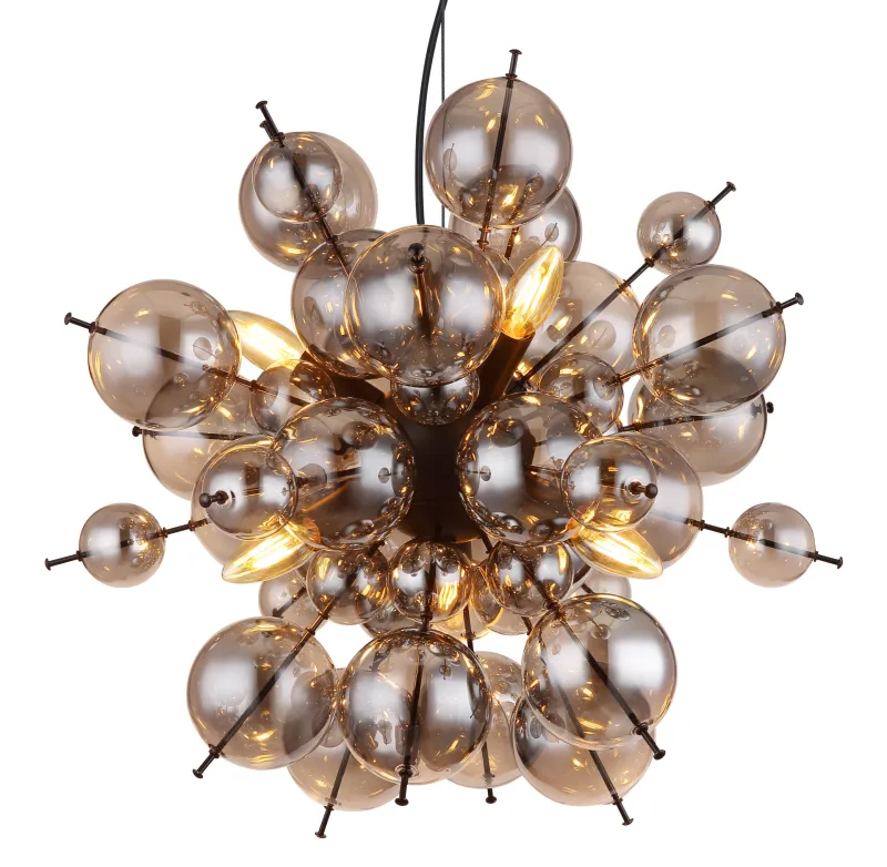 Udo Ø55 Rökfärgad taklampa från Globo Lighting - Dess unika design imponerar med en rund form d&auml;r eleganta metallst&auml;nger sammanl&auml;nkas med dekorativa kulor i olika storlekar.