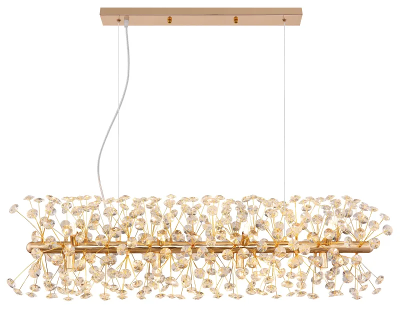 Katrina 90cm Guld kristall från Globo Lighting - Katrina &auml;r en elegant rektangul&auml;r kristallkrona i gyllene metall med gnistrande K9-kristaller som skapar en sofistikerad och lyxig atmosf&auml;r i ditt hem.