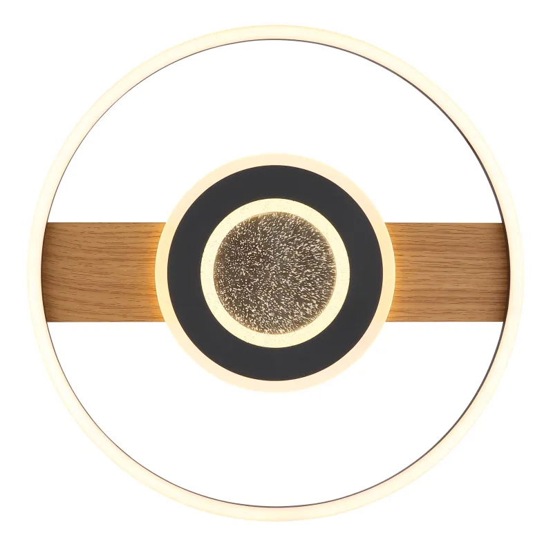 Pikara Ø40 Trä plafond från Globo Lighting - Den mattsvarta metallen tillsammans med tr&auml;looken skapar en stilfull balans mellan samtida design och naturlig estetik.