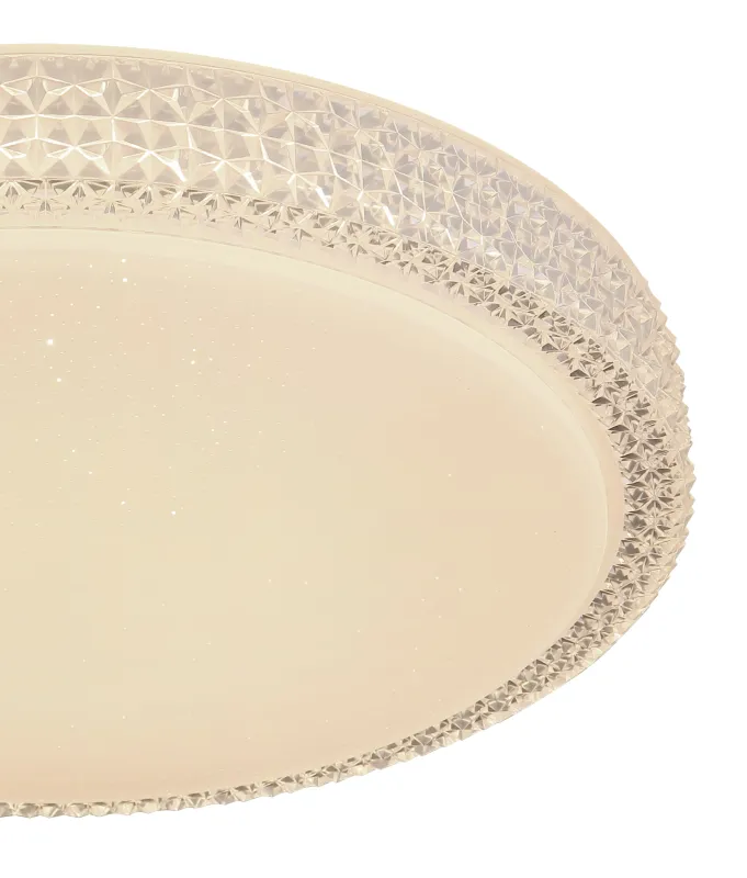 Ovi Ø40 Vit plafond från Globo Lighting - Kombinationen av vit metall, glittrande dekordetaljer och klara plastkristaller g&ouml;r den till en riktig blickf&aring;ngare.