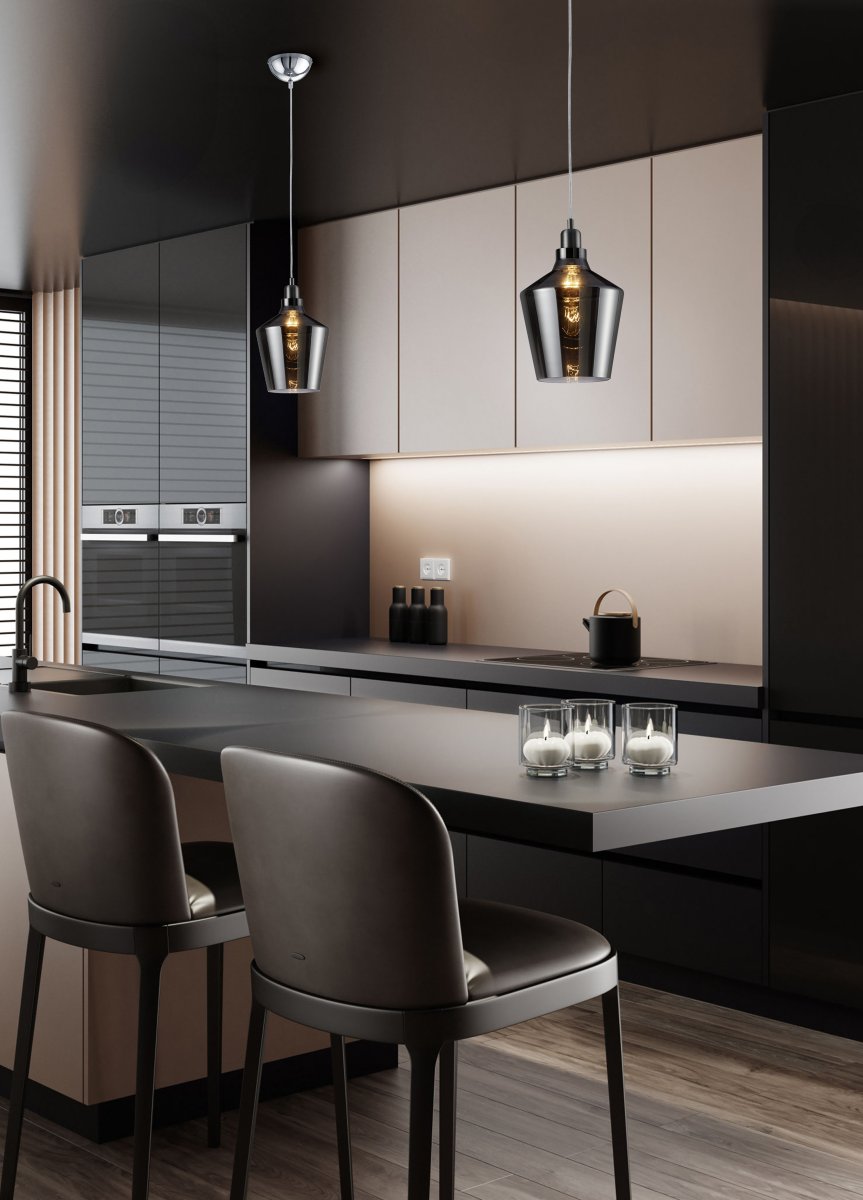 Calais Ø20 Rökfärgad taklampa från Trio Lighting - Calais &auml;r en takpendel som imponerar med sin eleganta konformade glassk&auml;rm och sofistikerade design.