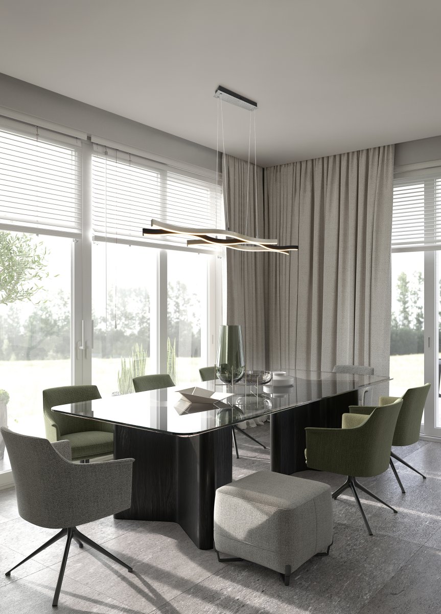 Blaze 107cm Borstad aluminium taklampa från Trio Lighting - Den stilrena kombinationen av borstad aluminium och mattsvart ger Blaze en tidl&ouml;s och sofistikerad look.