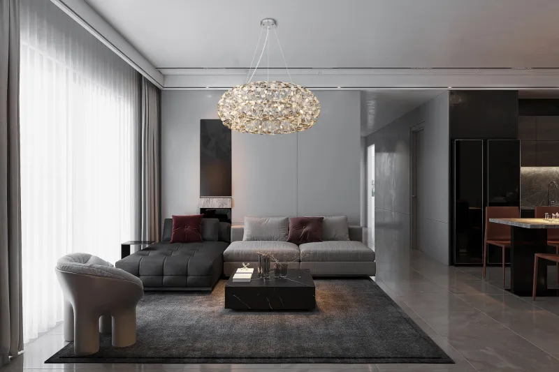 Katrina Ø80 Rökfärgad kristall från Globo Lighting - Katrina &auml;r en elegant rund kristallkrona i kromf&auml;rgad metall med gnistrande K9-kristaller som skapar en sofistikerad och lyxig atmosf&auml;r i ditt hem.