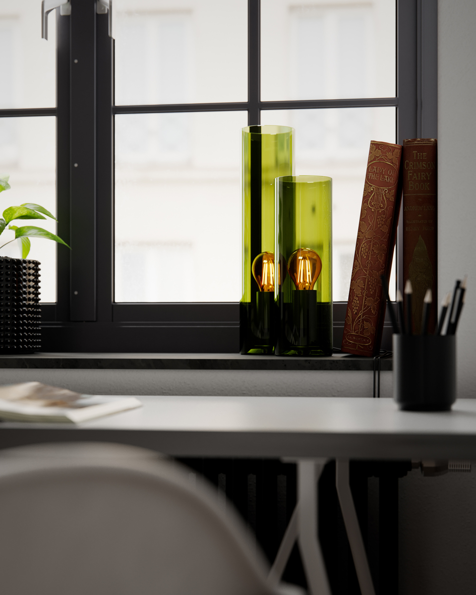 Flake 30cm Grön bordslampa från By Rydéns - Med sitt eleganta cylinderformade glas och tillg&auml;nglighet i trendiga f&auml;rger som m&ouml;rk amber och gr&ouml;nt &auml;r Flake den perfekta lampan f&ouml;r att skapa stil och atmosf&auml;r i ditt hem.