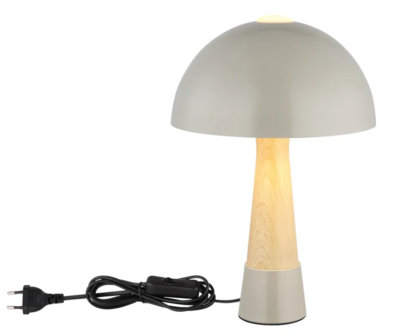 Paulin 36cm Grå bordslampa från Globo Lighting - Den runda kroppen i matt gr&aring; metall med tr&auml;look ger ett stilfullt och naturligt uttryck samtidigt som den &auml;r h&aring;llbar och l&auml;tt att reng&ouml;ra.