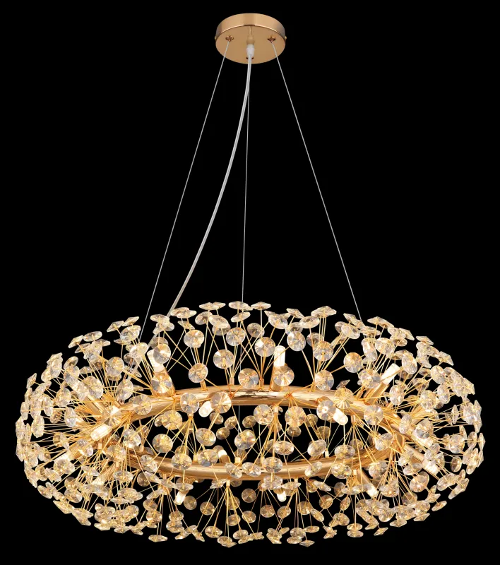 Katrina Ø80 Guld kristall från Globo Lighting - Katrina &auml;r en elegant rund kristallkrona i gyllene metall med gnistrande K9-kristaller som skapar en sofistikerad och lyxig atmosf&auml;r i ditt hem.