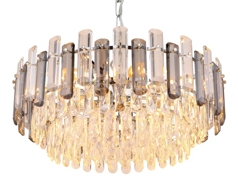 Orgina Ø60 Rökfärgad kristall från Globo Lighting - Takkronan Orgina tillf&ouml;r rummet en lyxig k&auml;nsla med gnistrande kristaller och r&ouml;kf&auml;rgade glasstavar.