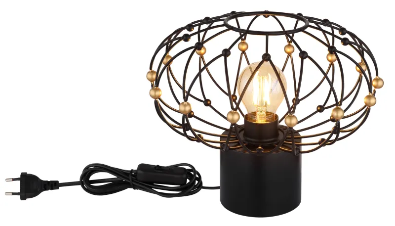 Greys 25cm Svart bordslampa från Globo Lighting - Den runda metallsk&auml;rmen i mattsvart med dekorativa guldf&auml;rgade detaljer ger lampan ett sofistikerat uttryck och blir ett stilfullt inslag i hemmet.