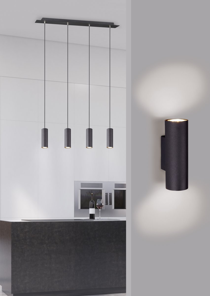 Marley 75cm Svart taklampa från Trio Lighting - Den eleganta mattsvarta finishen skapar en sofistikerad k&auml;nsla och g&ouml;r att lampan sm&auml;lter in i b&aring;de moderna och industriella inredningsstilar.