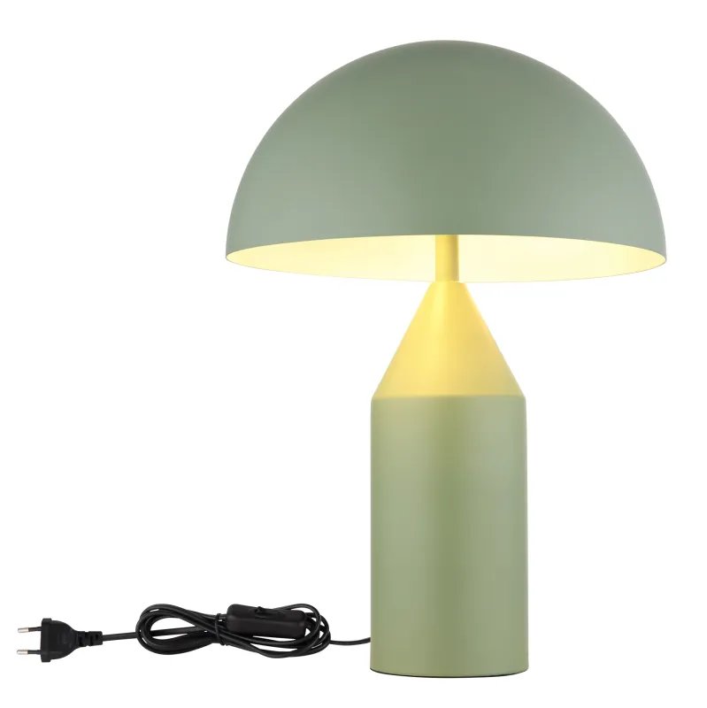 Atoma 40cm Grön bordslampa från Globo Lighting - Sk&auml;rmen i matt, d&aring;v gr&ouml;n f&auml;rg och vitt skapar en harmonisk kontrast och ger en behaglig ljusspridning.