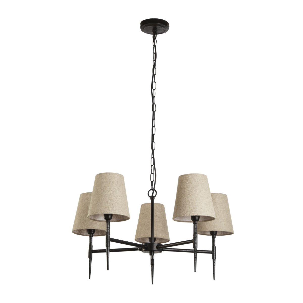 Gothic Ø66 Svart taklampa från Searchlight - De naturliga linnesk&auml;rmarna mjukar upp designen och tillf&ouml;r en rustik elegans som skapar balans mellan det dramatiska och det hemtrevliga.