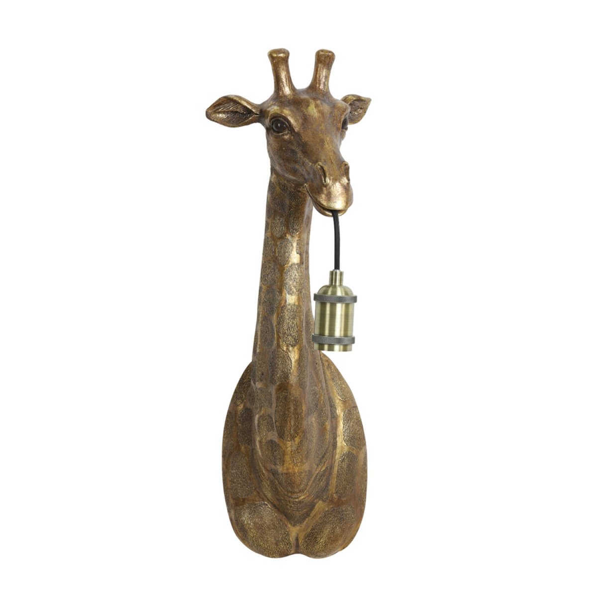 Giraffe 60cm Brons vägglampa från Light & Living - Med sin verklighetstrogna hals i en antik bronsig finish, h&aring;ller lampan elegant i en gl&ouml;dlampa och skapar ett lekfullt uttryck.