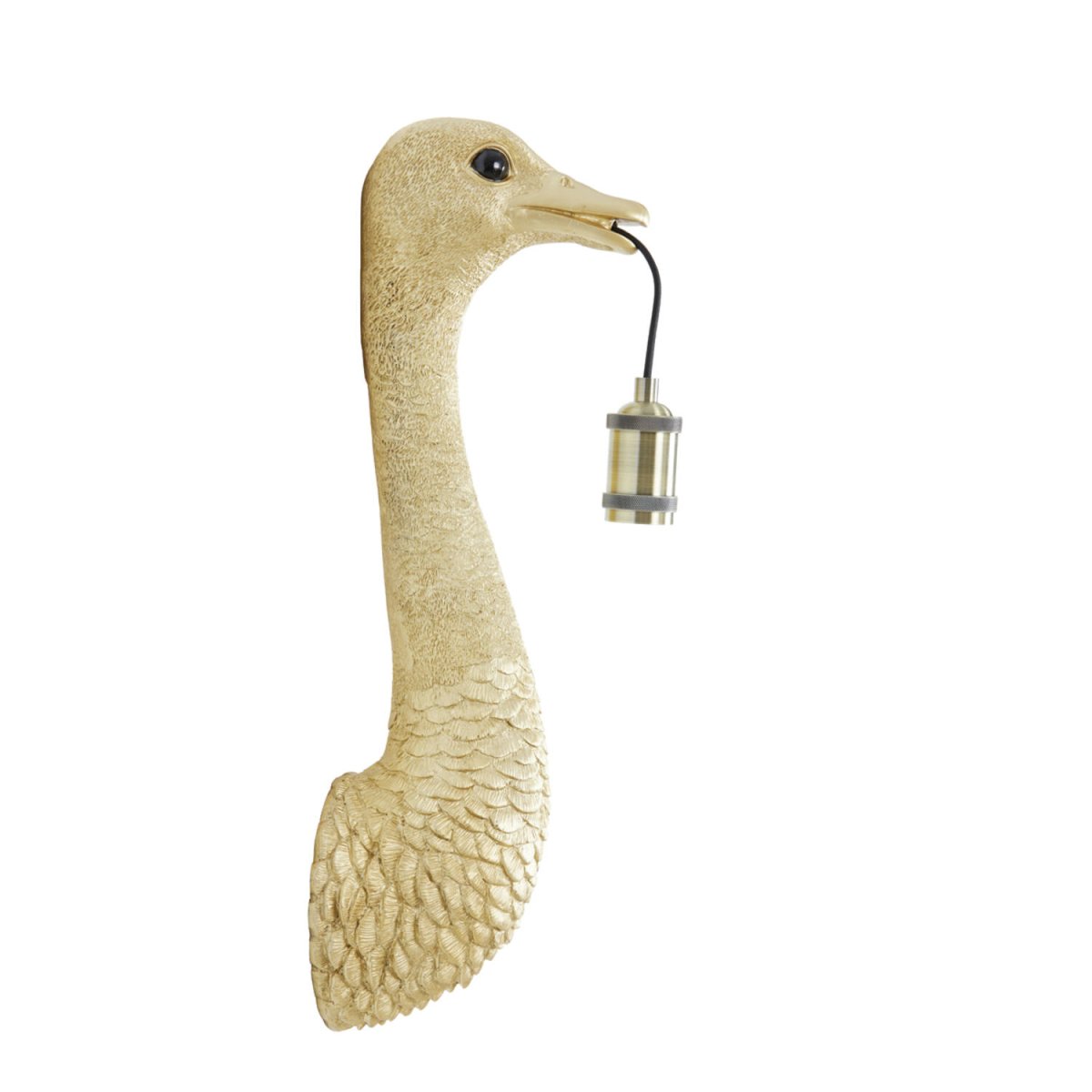 Ostrich 57cm Guld vägglampa från Light & Living - Med sin verklighetstrogna strutshals i guldig finish, h&aring;ller lampan elegant i en gl&ouml;dlampa och skapar ett lekfullt uttryck.