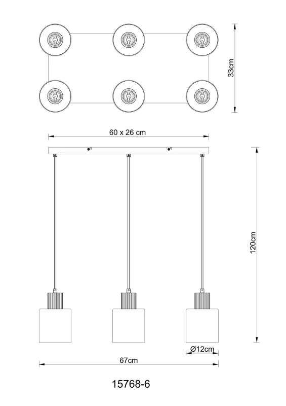 Aleidis 67cm Rökfärgad taklampa från Globo Lighting - Sex dekorativa glaskupor med tr&auml;detaljer h&auml;nger fr&aring;n en mattsvart metallstomme, vilket skapar en harmonisk balans mellan modern och rustik estetik.
