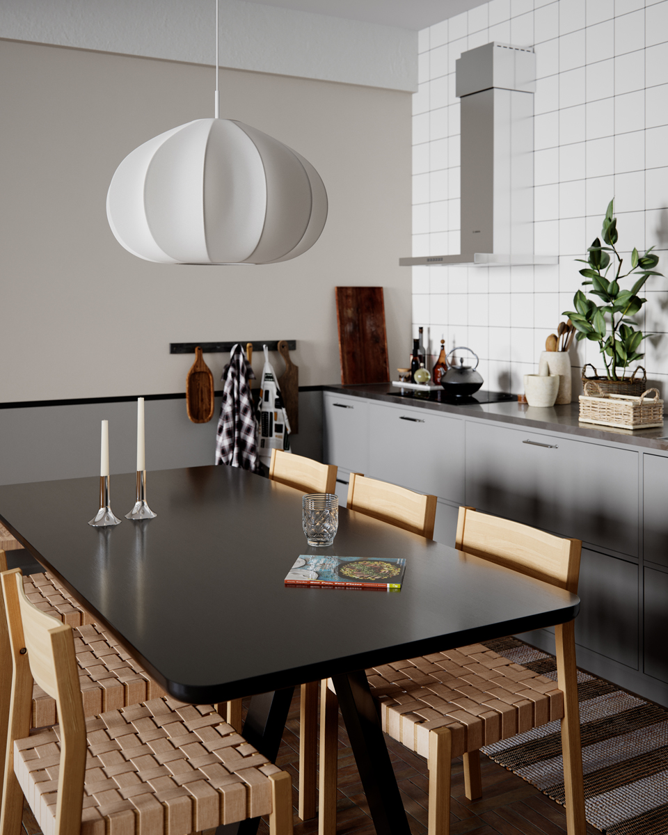 Ebba Ø60 Vit taklampa från By Rydéns - Upph&auml;nget &auml;r i matt vit metall och kompletteras av en textilkabel i vitt, vilket bidrar till lampan eleganta utseende.