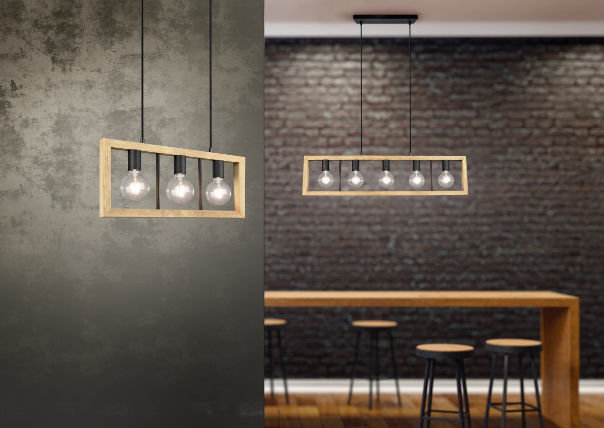 Agra 60cm Trä taklampa från Trio Lighting - Med sin stilrena form s&auml;tter Agra vackra ljusaccenter och passar perfekt i moderna inredningar d&auml;r design och trivsel g&aring;r hand i hand.