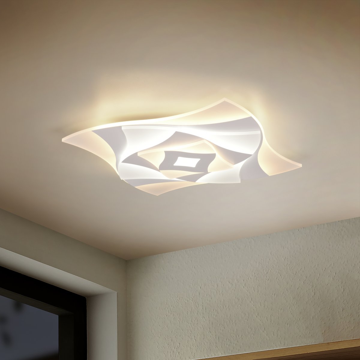 Akita 48cm Vit plafond från Trio Lighting - Den tidlösa färgskalan i vitt och mattvitt framhäver det unika ljusspelet och gör Akita till ett elegant inslag i varje rum.