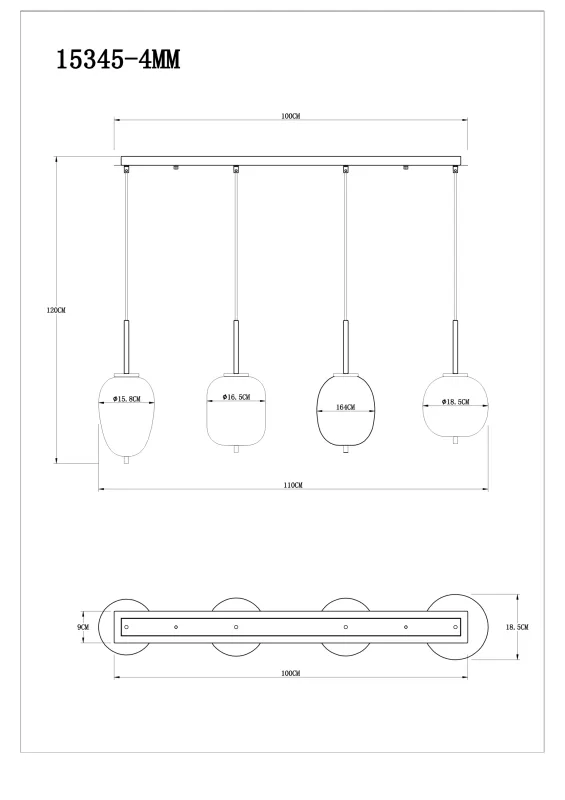 Blacky 110cm Mässing taklampa från Globo Lighting - Blacky takpendel &auml;r perfekt att placera &ouml;ver ett matbord och ger en j&auml;mn och behaglig belysning.