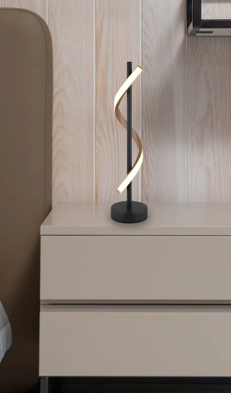 Watkins 50cm Svart bordslampa från Globo Lighting - Sk&auml;rmen i aluminium med tr&auml;look och opal plast ger en mjuk och j&auml;mn ljusspridning f&ouml;r en behaglig atmosf&auml;r.