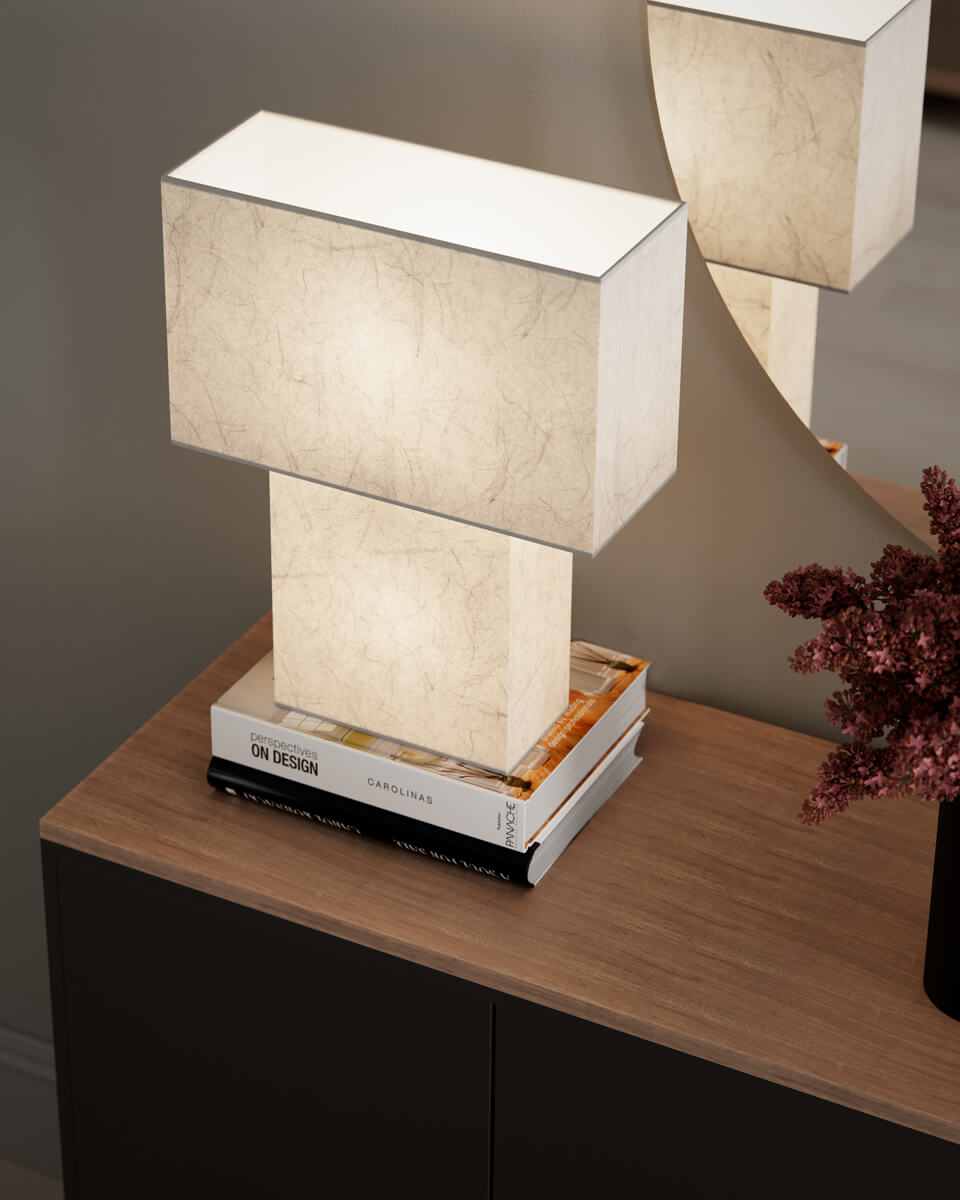 iSquare 50cm Vit bordslampa från By Rydéns - L&aring;t iSquare bli ett tillskott till din heminredning, perfekt f&ouml;r att skapa en harmonisk atmosf&auml;r med en touch av japansk elegans.