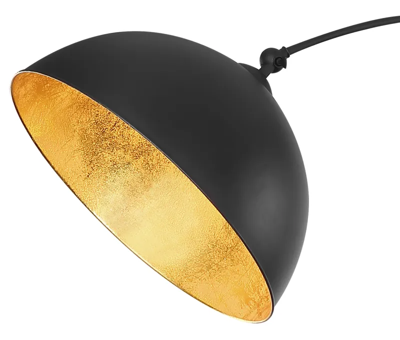 Gottfried Svart golvlampa från Globo Lighting - Den mattsvarta basen och lampsk&auml;rmen skapar en stilren och tidl&ouml;s look, medan insidan i guldblad ger en varm och elegant ljuseffekt.