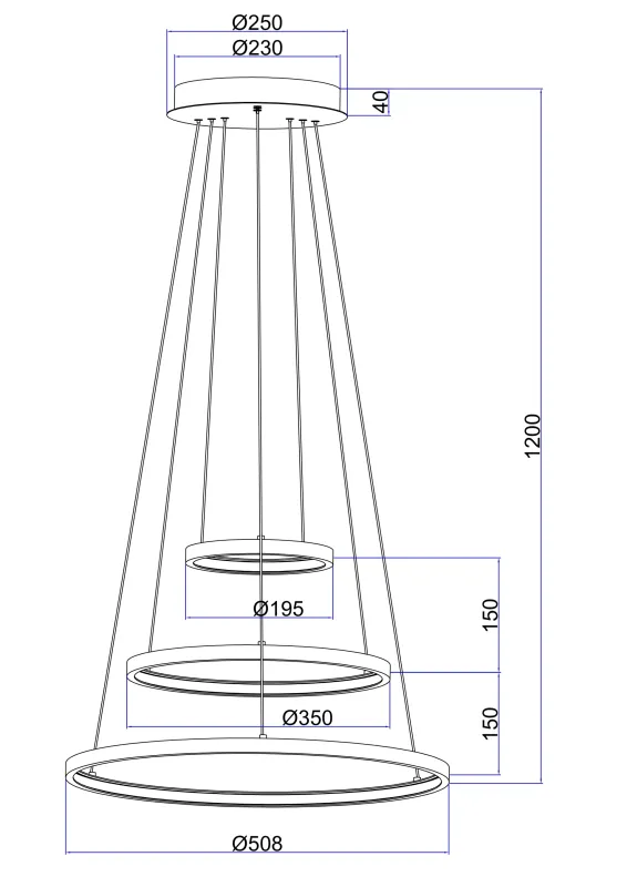 Ralph Ø50 Svart taklampa från Globo Lighting - Designad med tre ringar och en h&ouml;jd p&aring; 120 cm, ger den ett unikt och stilrent uttryck.