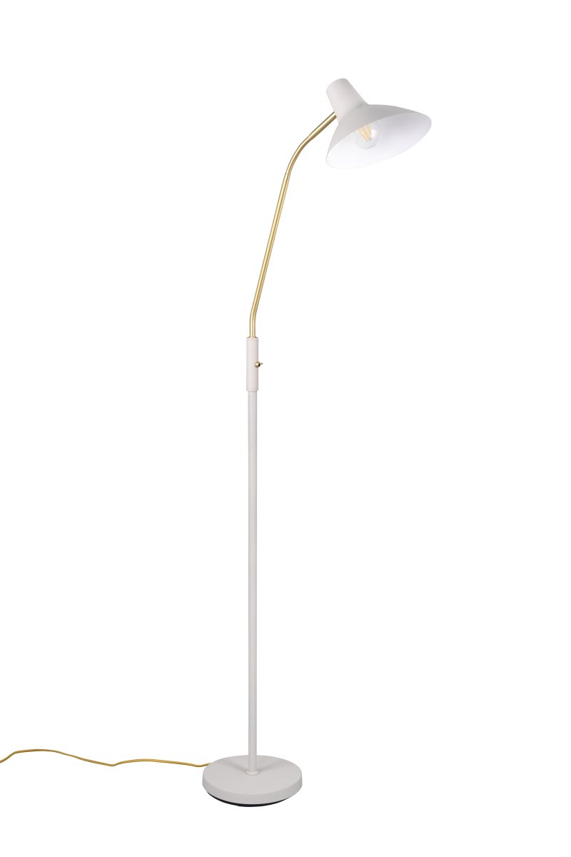 Traveller Grå golvlampa från Trio Lighting - Den varmgr&aring; f&auml;rgs&auml;ttningen och ljusarmen i matt m&auml;ssing ger en sofistikerad touch, medan den minimalistiska designen sm&auml;lter in i olika inredningsstilar.