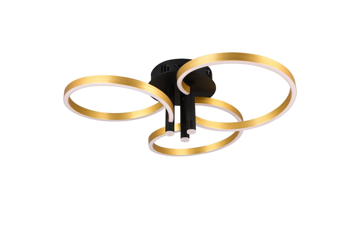 Caruso Ø65 Guld plafond från Trio Lighting - Ut&ouml;ver sitt stilfulla utseende erbjuder lampan smart funktionalitet &ndash; ljusstyrka och ljusf&auml;rg kan enkelt justeras med en vanlig str&ouml;mbrytare f&ouml;r att anpassa belysningen efter behov.