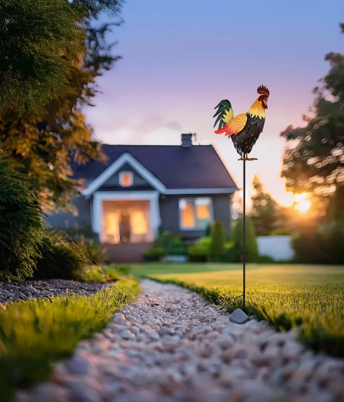 Rooster Flerfärgad solcellslampa från Globo Lighting - Den fungerar b&aring;de som en dekorativ detalj och en st&auml;mningsfull ljusk&auml;lla som ger din utomhusmilj&ouml; en hemtrevlig och lantlig karakt&auml;r.