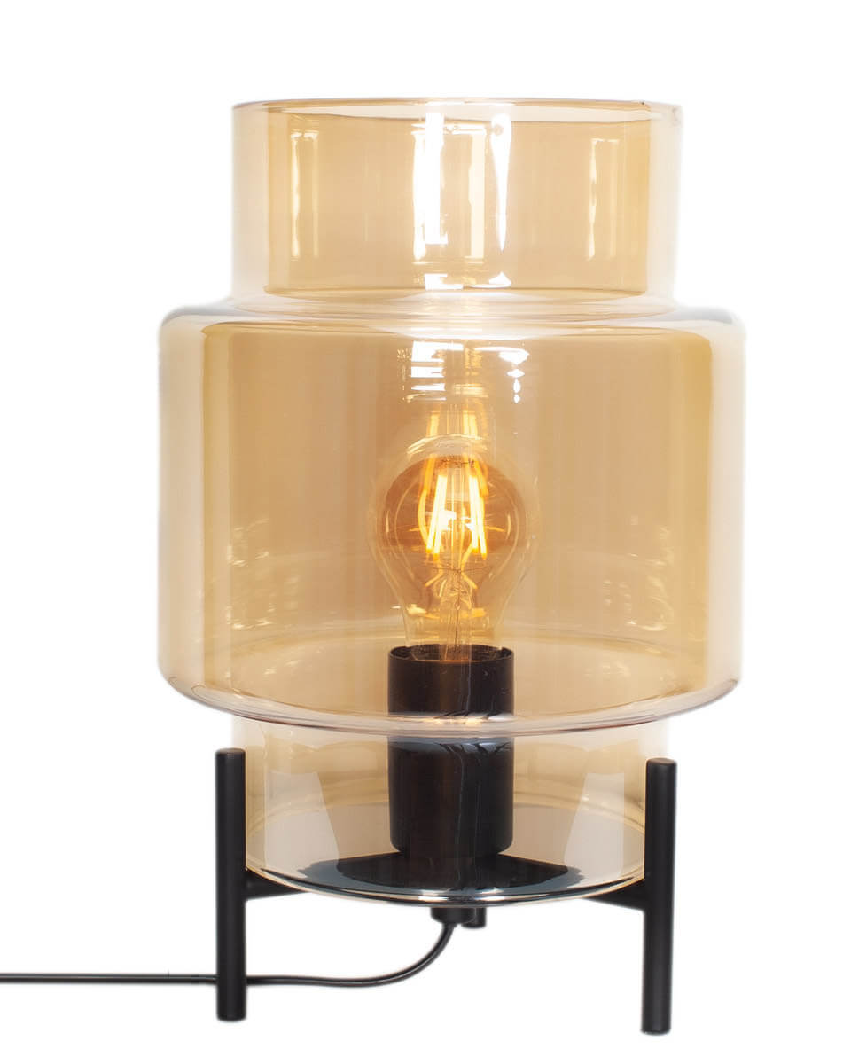 Ebbot 30cm Amber bordslampa från By Rydéns - Ebbot &auml;r en fantastisk bordslampa i ambertonat glas med mattsvart fot.