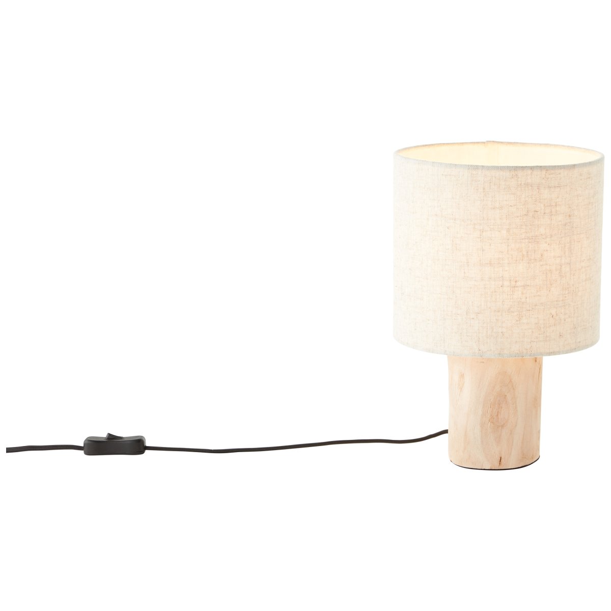 Pia 30cm Natur bordslampa från Brilliant - Den har en naturlig design med fot i FSC-certifierat tr&auml;, vilket inneb&auml;r att tr&auml;et kommer fr&aring;n h&aring;llbart skogsbruk.
