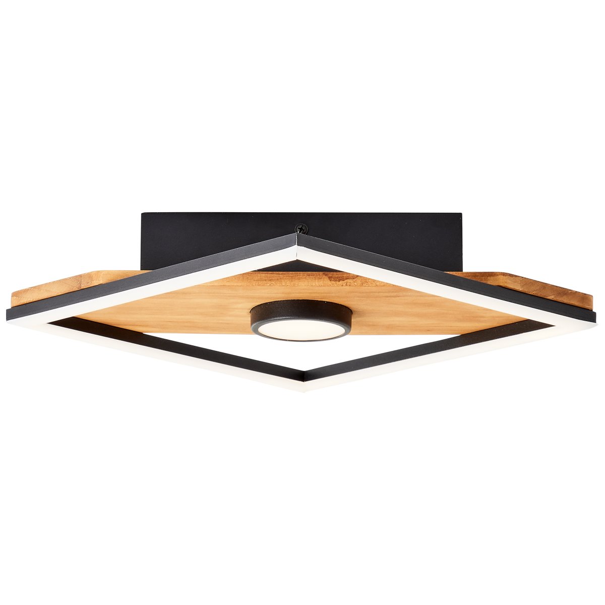 Woodbridge 25cm Trä plafond från Brilliant - Lampan kombinerar mattsvart metall med tr&auml;detaljer, vilket skapar en hemtrevlig och naturlig atmosf&auml;r.