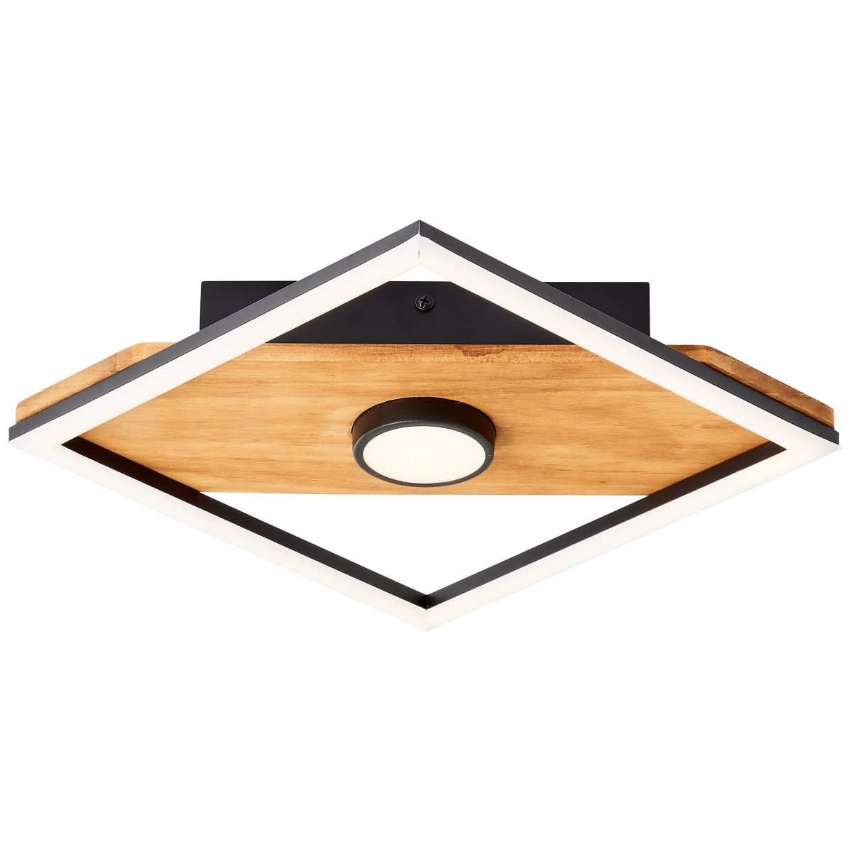 Woodbridge 25cm Trä plafond från Brilliant - Lampan kombinerar mattsvart metall med tr&auml;detaljer, vilket skapar en hemtrevlig och naturlig atmosf&auml;r.