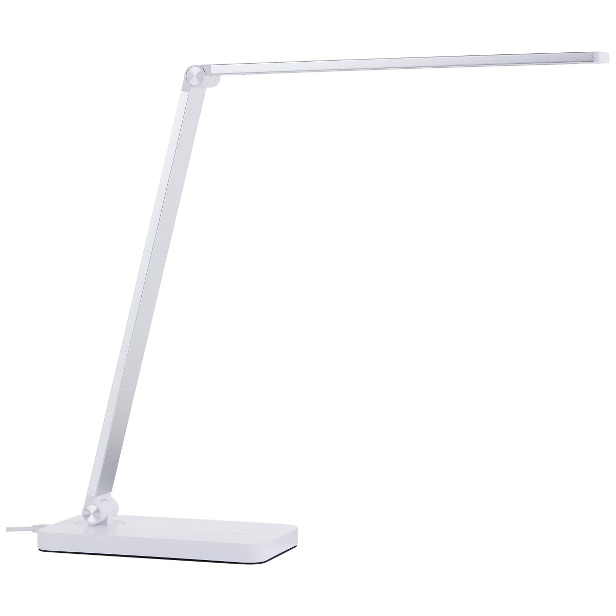 Florence 38cm Vit skrivbordslampa från Brilliant - Den har en tr&aring;dl&ouml;s laddningsfunktion och en inbyggd USB-port f&ouml;r enkel laddning av dina enheter.