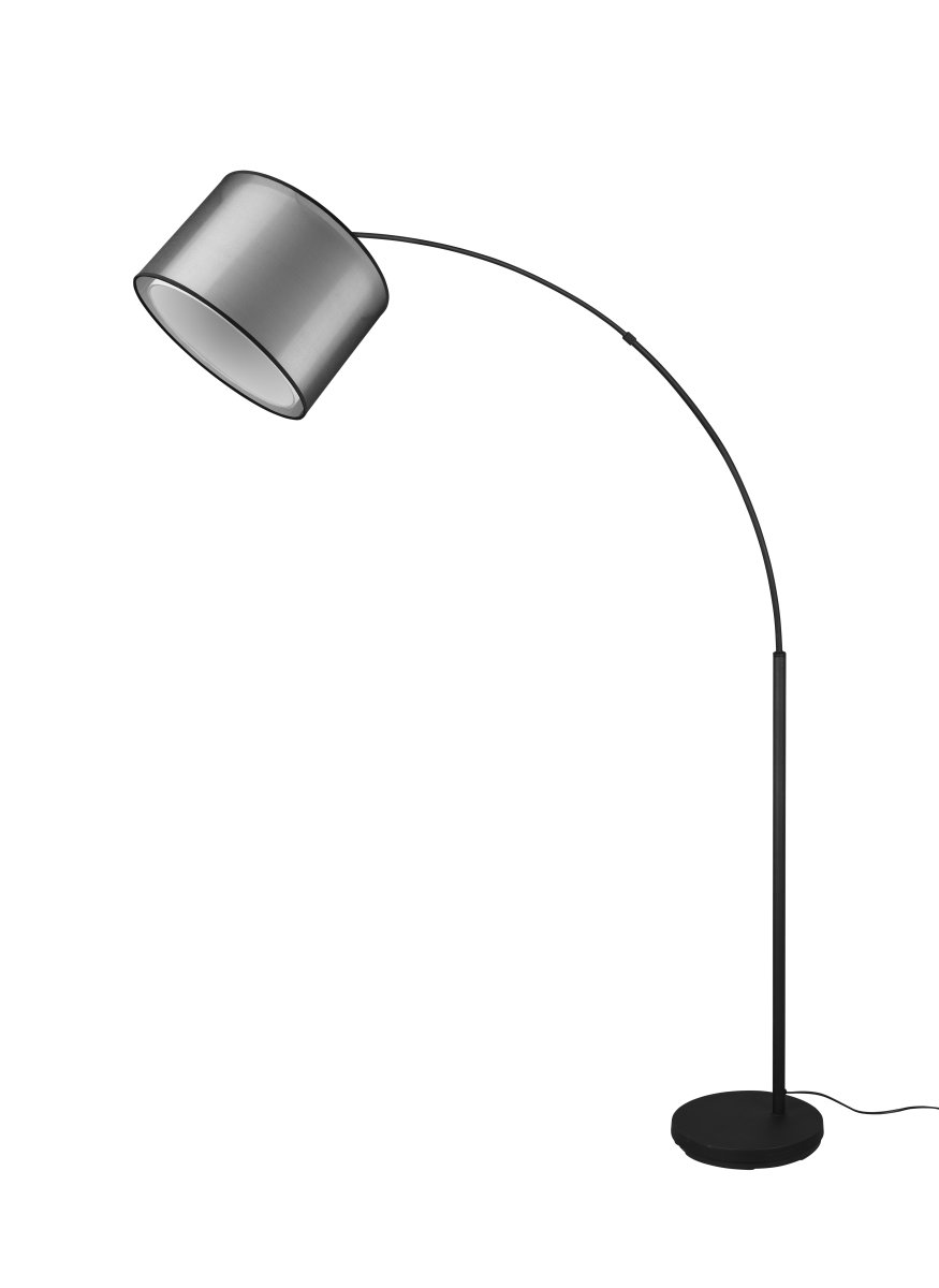 Burton Svart golvlampa från Trio Lighting - Den moderna kombinationen av en inre vit tygsk&auml;rm och en yttre transparent svart plastsk&auml;rm ser b&aring;de individuell och uppfriskande ut och kan integreras i moderna livsstilar p&aring; m&aring;nga s&auml;tt.