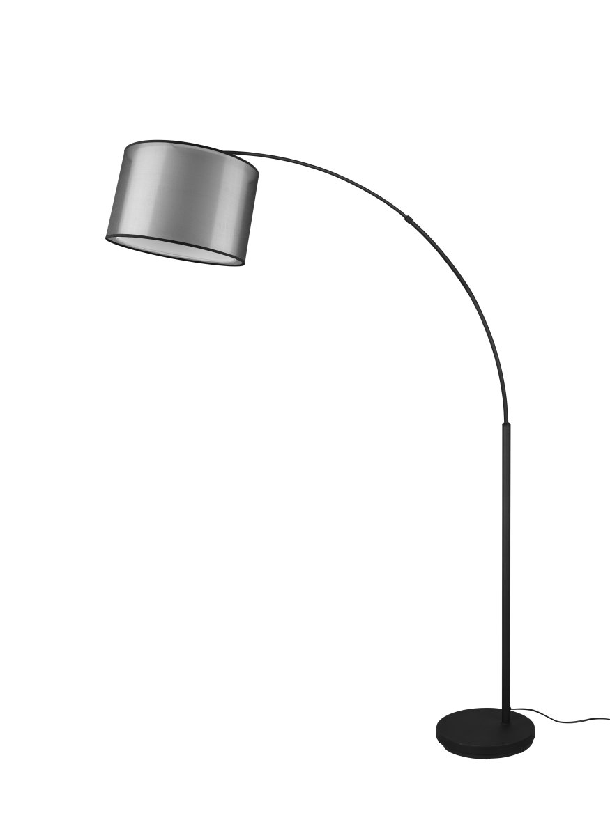 Burton Svart golvlampa från Trio Lighting - Den moderna kombinationen av en inre vit tygsk&auml;rm och en yttre transparent svart plastsk&auml;rm ser b&aring;de individuell och uppfriskande ut och kan integreras i moderna livsstilar p&aring; m&aring;nga s&auml;tt.