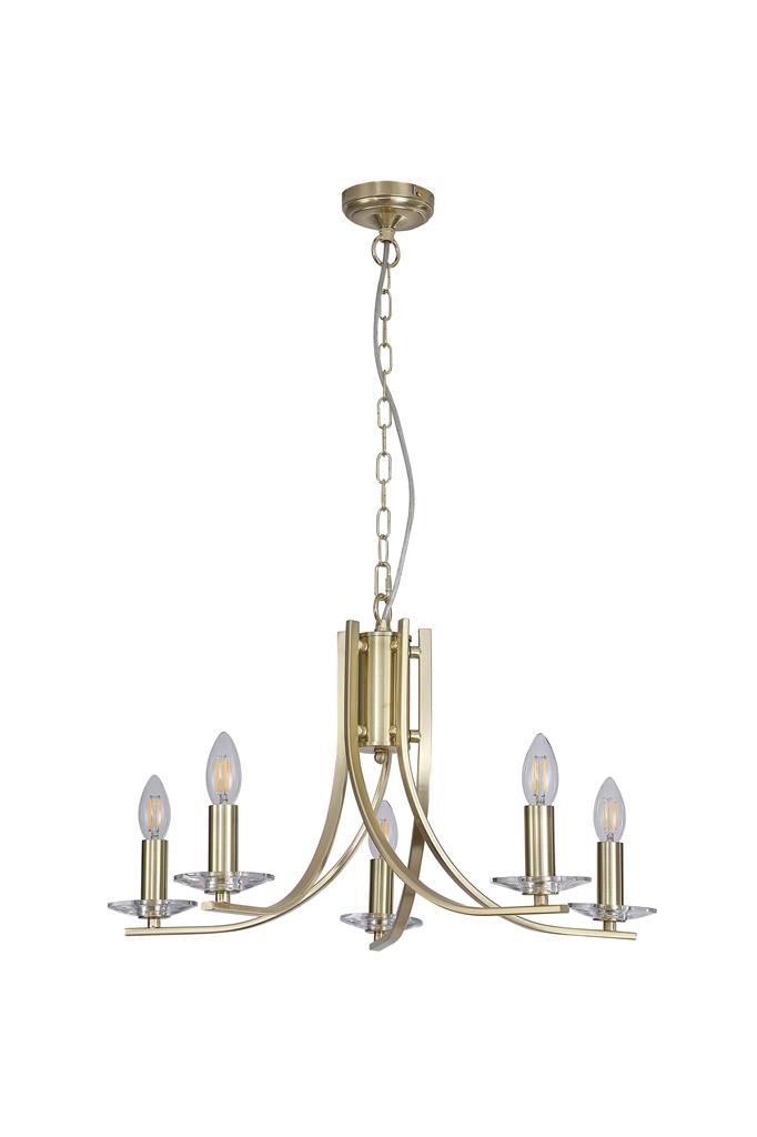 Ascona Ø62 Mässing taklampa från Searchlight - Ascona &auml;r en takkrona i metall med satin m&auml;ssingfinish och en mjukt b&ouml;jd armdesign som ger ett elegant, tidl&ouml;st uttryck.