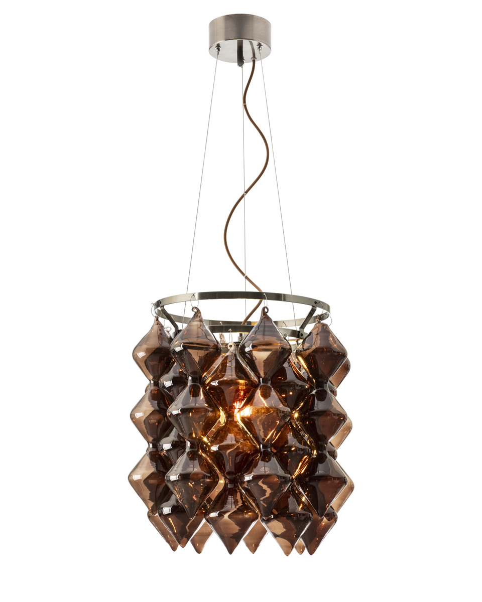 Gemma Ø45 Brun taklampa från By Rydéns - Den bruna textilkabeln och metallbasen i borstat st&aring;l skapar en harmonisk och sofistikerad helhet.