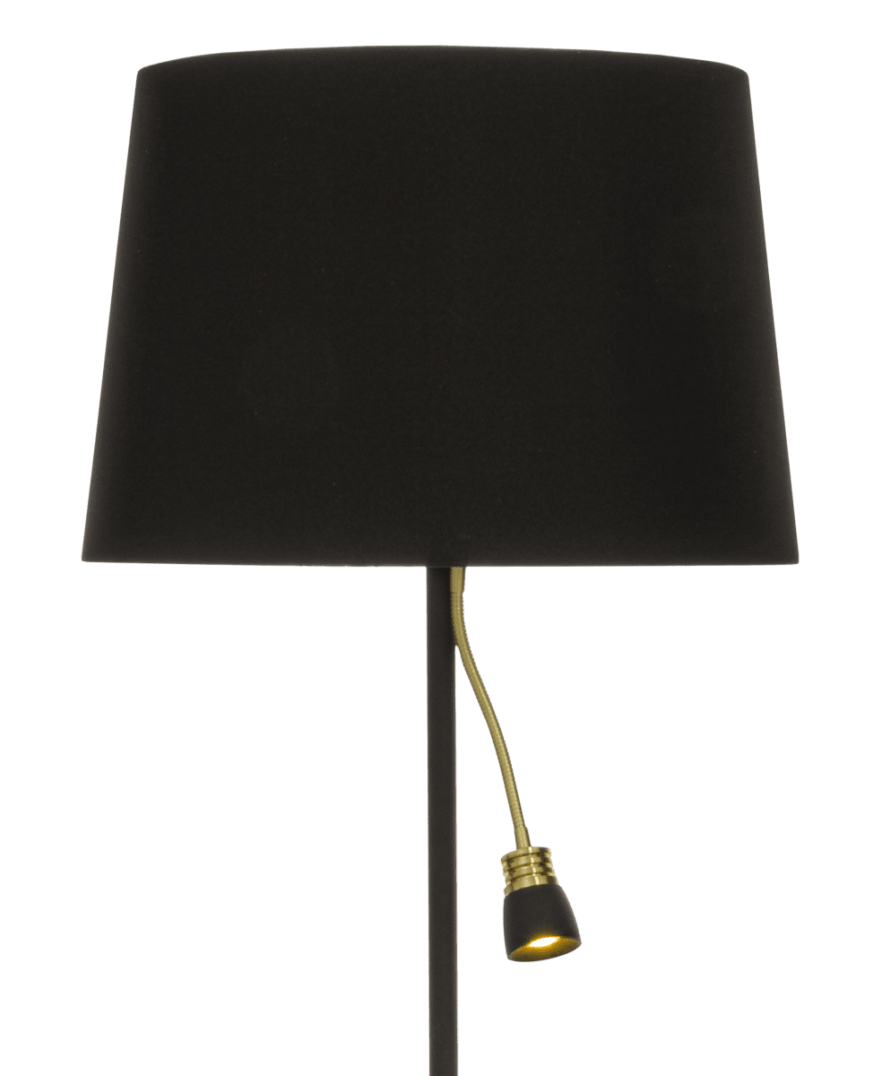 Eketorp Svart golvlampa från Aneta Lighting - Eketorp golvlampa i svartlackerad metall med detaljer i matt m&auml;ssing och svart textilsk&auml;rm.